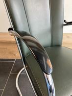 Gispen 412 fauteuil, chroom, donkergroen leer, Huis en Inrichting, Design, 75 tot 100 cm, Zo goed als nieuw, Metaal