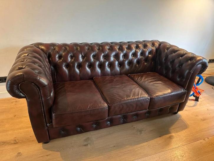 Mooie Chesterfield set – 3-zits bank + 2 fauteuils, Huis en Inrichting, Banken | Bankstellen, Zo goed als nieuw, Rechte bank, Driepersoons