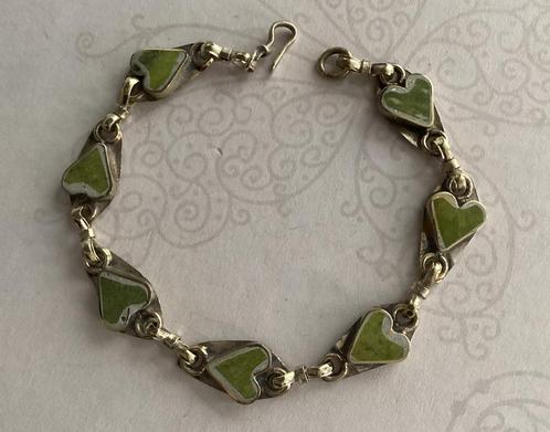 Armband 7 hartjes ingelegd edelsteen Gele Turquoise NIEUW, Sieraden, Tassen en Uiterlijk, Armbanden, Nieuw, Zilver, Geel, Met edelsteen