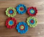 Onderzetters setje gehaakt blauw groen rood, Info@kinderworkshops-petra-dongen.nl, Glas of Kopje, Past Gillisstraat, Nieuw