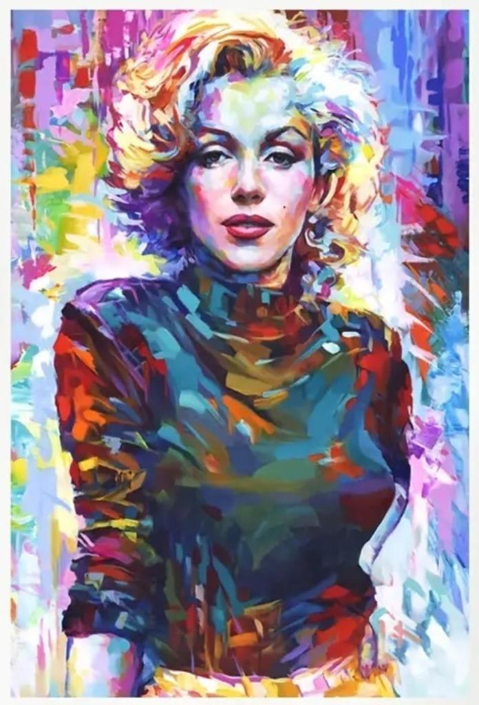 Marilyn Monroe - Bont Portret - ArtPrint op Canvasdoek, Antiek en Kunst, Kunst | Litho's en Zeefdrukken, Ophalen of Verzenden