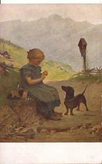 meisje  met TECKEL HOND 1918 verz,   nr 166, Verzenden, Voor 1920, Gelopen, Hond of Kat