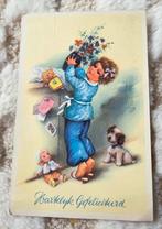 Meisje pakt vaas met bloemen, hondje kijkt, Verzenden, 1940 tot 1960, Gelopen, Kinderen