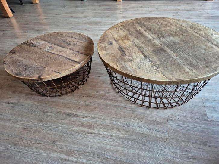 Industriële Salontafel Set - 70 & 90 cm - De Troubadour, Huis en Inrichting, Tafels | Bijzettafels, Ophalen