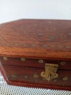 Houten opbergbox met messing inleg, Ophalen of Verzenden