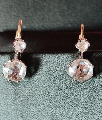 Antieke oorbellen met diamanten 1,30 kt, certificaat ALGT  beschikbaar voor biedingen