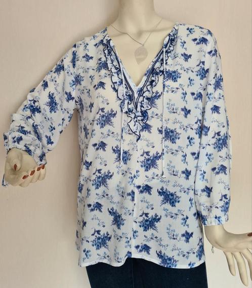 "EDC" Wit/blauwe bloes met bloemprint. Mt.L. Als nieuw!, Kleding | Dames, Blouses en Tunieken, Zo goed als nieuw, Maat 42/44 (L)