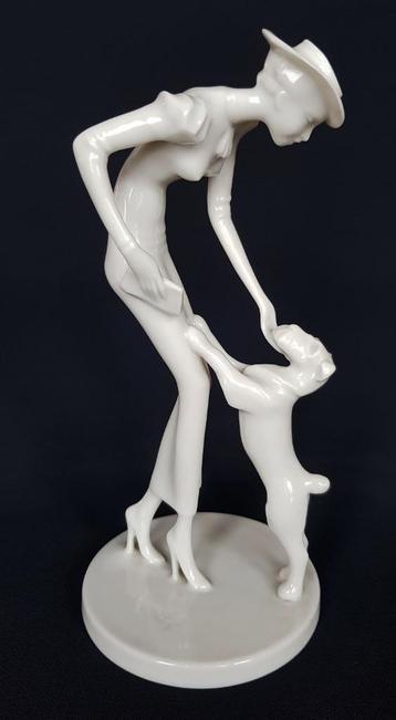 Art Deco Beeldje - Dame met haar terrier - Metzler & Ortloff beschikbaar voor biedingen