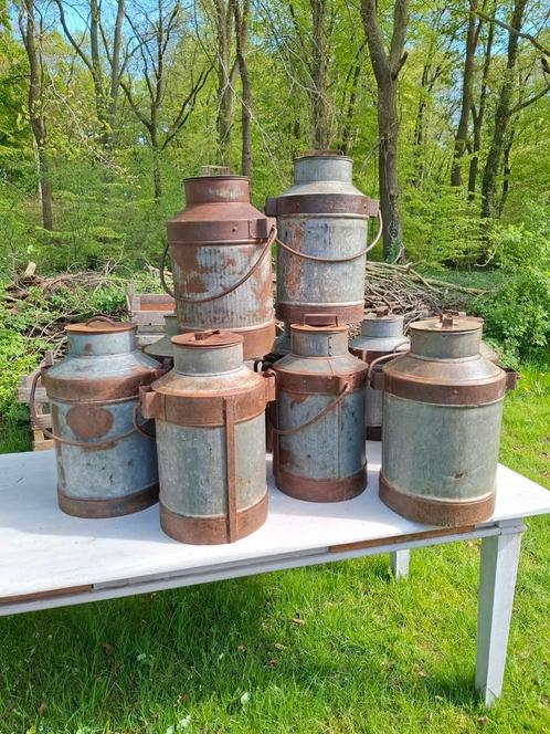 Oude brocante zinken melkbus vaas bloembak tuindecoratie, Tuin en Terras, Tuinwanddecoratie, Gebruikt, Ophalen of Verzenden