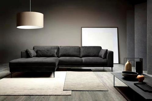 Nieuwe trendy hoekbank loungebank grijs velours stof, Huis en Inrichting, Banken | Bankstellen, Nieuw, Vierpersoons of meer, 150 cm of meer