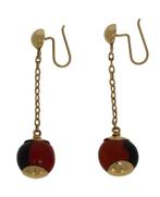 Klassiek set 14k gouden dames oorbellen rood zwarte kraal, Ophalen of Verzenden, Goud, Oorbellen, Met edelsteen