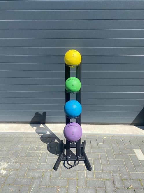 Lifemaxx Medicineball Rack LMX1251 inclusief 4 ballen, Sport en Fitness, Fitnessmaterialen, Gebruikt, Medicijnbal, Ophalen