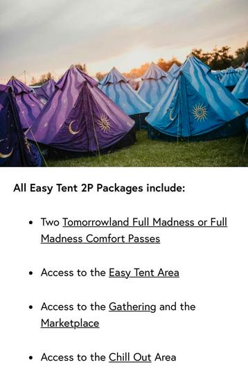 2x Easy tent 2 person package Tomorrowland W1 beschikbaar voor biedingen