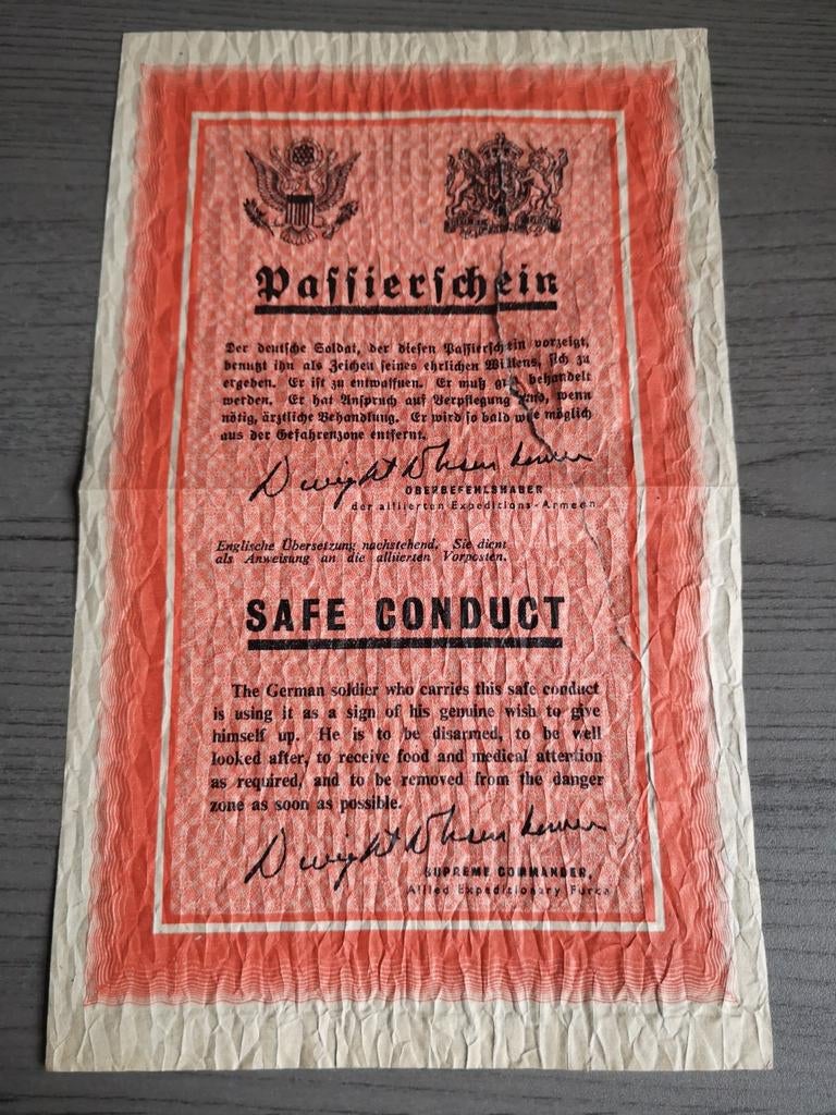 Safe Conduct Passierschein US/GB-ZG61-1944, Ophalen of Verzenden, Duitsland