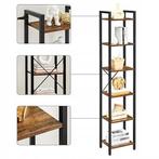 Boekenrek - Boekenkast-Zwart-Bruin-38x27x165 cm, Nieuw, Metaal, 150 tot 200 cm, 25 tot 50 cm