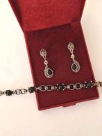 925 sterling zilveren armband & oorbellen met zwarte stenen, Verzenden, Zo goed als nieuw, Zilver, Zilver