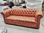 3,5 zits Engels leder Chesterfield, cognackleurig leer, Rechte bank, Ophalen of Verzenden, Hout, CHESTERFIELD