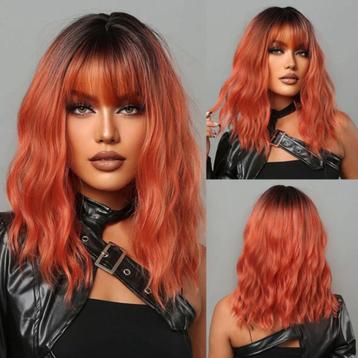 Koperrode wavy pruik bob model met pony en donkere beschikbaar voor biedingen