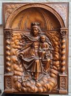 Antiek Frans koperen reliëfbord Madonna met kind, 1900-30, Ophalen of Verzenden