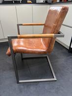 6 cognac leren stoelen, 4 met stiknaad en 2 zonder, Huis en Inrichting, Stoelen, Gebruikt, Bruin, Leer, Ophalen of Verzenden