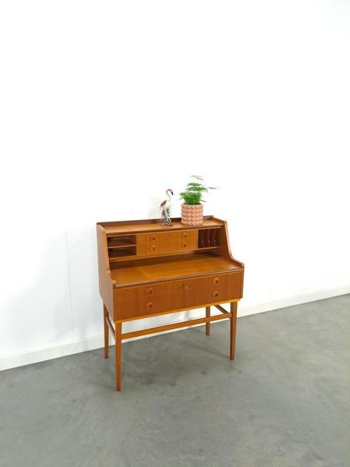 Zweeds Teak secretaire lades en uitschuifbaar blad, bureau, Huis en Inrichting, Kasten | Secretaires, Gebruikt, Ophalen of Verzenden