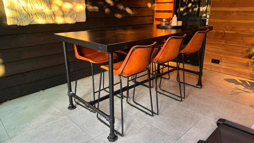 Zwarte bartafel met leren krukken, Huis en Inrichting, Barren, Gebruikt, Inclusief barstoelen, Ophalen