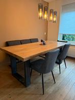 Eethoek massief eiken + eettafel + 2 stoelen grijs, Huis en Inrichting, Tafels | Eettafels, 100 tot 150 cm, Verzenden, New vintage