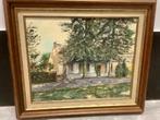 Zeer mooie Schilderij huis met bomen in gratis lijst, Antiek en Kunst, Ophalen of Verzenden
