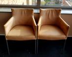 Natuur leren fauteuils / eetkamerstoelen zes stuks, Ophalen, Gebruikt, 50 tot 75 cm, Leer