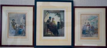3 oud Hollands gravuren, 19e eeuw. Klederdracht, Marken,  beschikbaar voor biedingen
