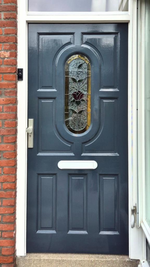 Voordeur met glas in lood, Doe-het-zelf en Verbouw, Deuren en Horren, Gebruikt, Buitendeur, 200 tot 215 cm, 80 tot 100 cm, Glas