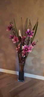Glazen vaas met kunstbloemen totaal 130cm, Ophalen, Zo goed als nieuw, Binnen