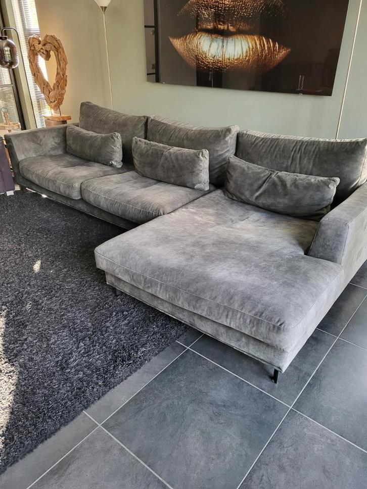 Groene Velvet Hoekbank - 350x110(175)cm, Huis en Inrichting, Banken | Bankstellen, Zo goed als nieuw, Vierpersoons of meer, Stof