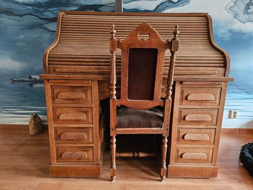 Antiek secretaire cilinder bureau rolluik hout, Huis en Inrichting, Kasten | Secretaires, Gebruikt, Ophalen