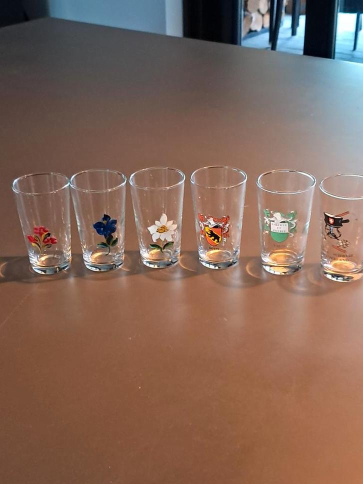Zwitserse Schnaps Glazen - Handbeschilderd & Namen, Verzamelen, Glas en Borrelglaasjes, Borrel- of Shotglas, Ophalen of Verzenden