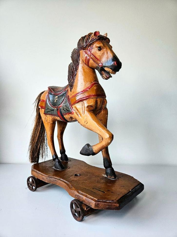 Vintage antiek handgesneden houten speelgoed schommelpaard, Antiek en Kunst, Antiek | Speelgoed, Ophalen of Verzenden