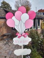 babybordverhuur westervoort, ballonnenwolk roze geboortebord, Ophalen, Nieuw, Geboortebord