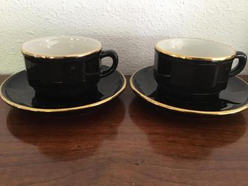 2 x Walküre bistroware cappuccino kop en schotel. Zwart beschikbaar voor biedingen