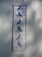 Oud vintage schellekoord / lap. Geborduurd blauwe vogels., Ophalen