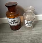 Vintage - 2 Apothekerspotten bruin en wit glas, Antiek en Kunst, Ophalen of Verzenden