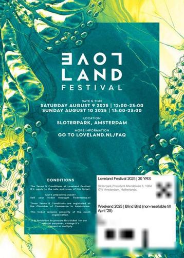2x weekend ticket Loveland 2025 9 & 10 augustus beschikbaar voor biedingen