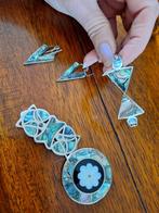 Mexicaans zilver met paua sieradenset oorbel broche armband, Verzenden, Zilver, Armband