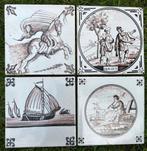 4 antieke Hollandse wandtegels plm 18e eeuw unieke taferelen, Antiek en Kunst, Antiek | Wandborden en Tegels, Ophalen of Verzenden