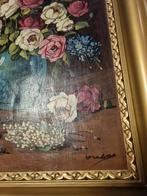 Antiek stilleven olieverfschilderij vaas met bloemen paneel, Ophalen