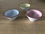 3 pastel pindaschaaltjes retro roze geel blauw, Ophalen of Verzenden, Huis en Inrichting