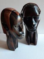 2 Afrikaanse hoofden man en vrouw hout, Antiek en Kunst, Kunst | Beelden en Houtsnijwerken, Ophalen