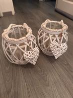 Witte windlichten van riet en glas, Ophalen, Overige materialen, Wit, Zo goed als nieuw