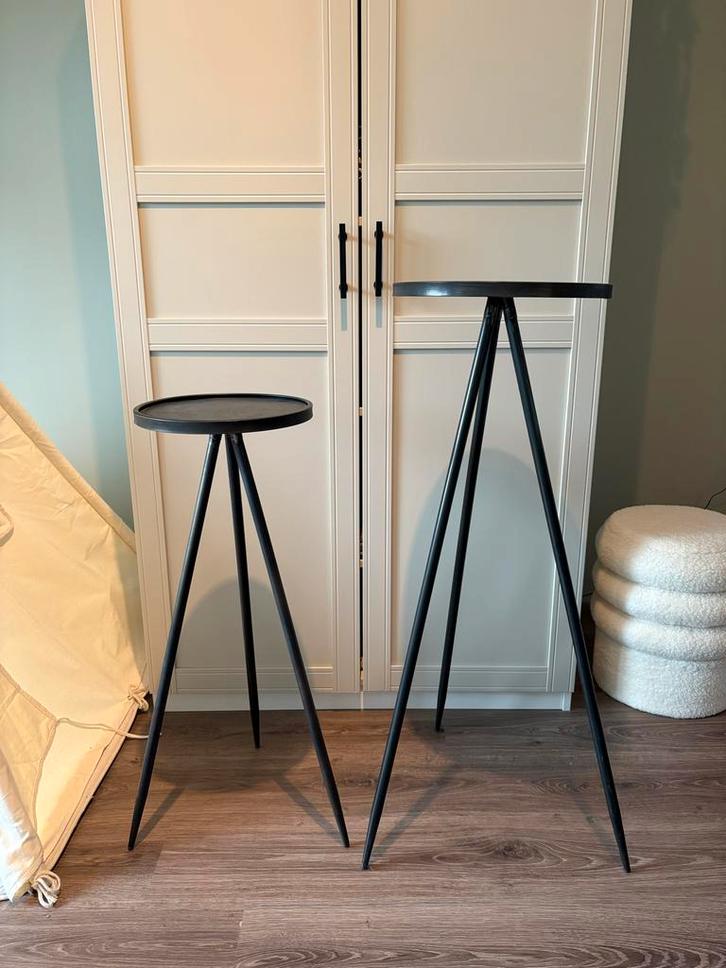 2 Ronde Zuilen/Pilaartafels, Huis en Inrichting, Tafels | Bijzettafels, Gebruikt, Rond, 60 cm of meer, 75 cm of meer, Metaal of Aluminium