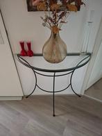 TAFELTJE HALF ROND MET GLAZEN BOVENKANT, Huis en Inrichting, Tafels | Sidetables, Ophalen, 50 tot 100 cm, Rond, Glas