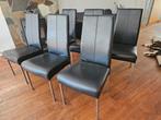 set van 6 eetkamerstoelen  zwartleer, Gebruikt, Zwart, Leer, Ophalen of Verzenden